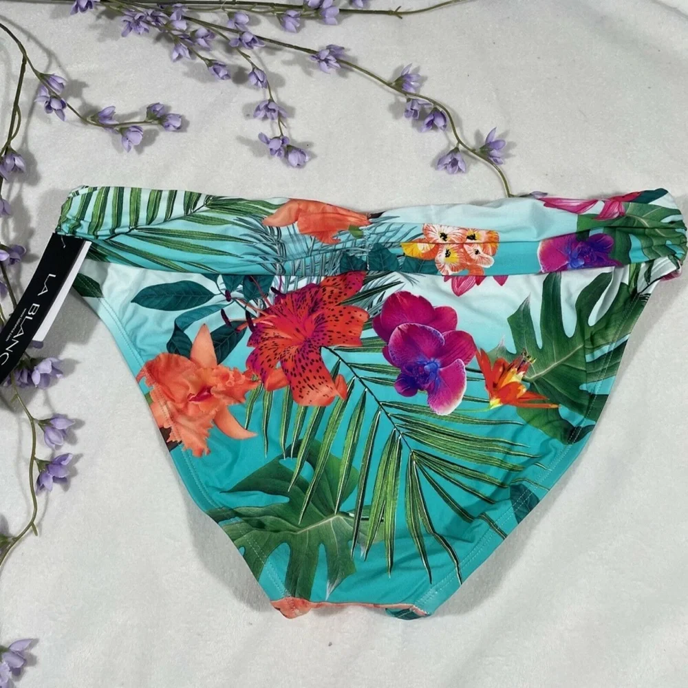 NWT‎ La Blanca [ 12 ] Tropicalia Shirred Band Floral Hipster Bikini Bottoms